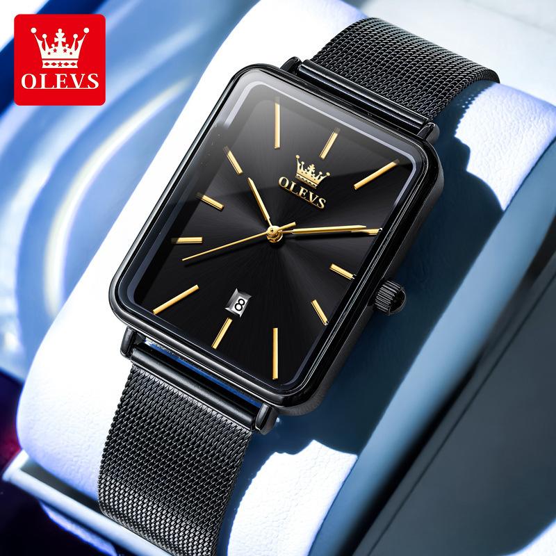 OLEVS Man Quartz Watch Rectangle Dial Calendar Waterproof Watch For Men Thin Case Simple Fashion Men's Wristwatch