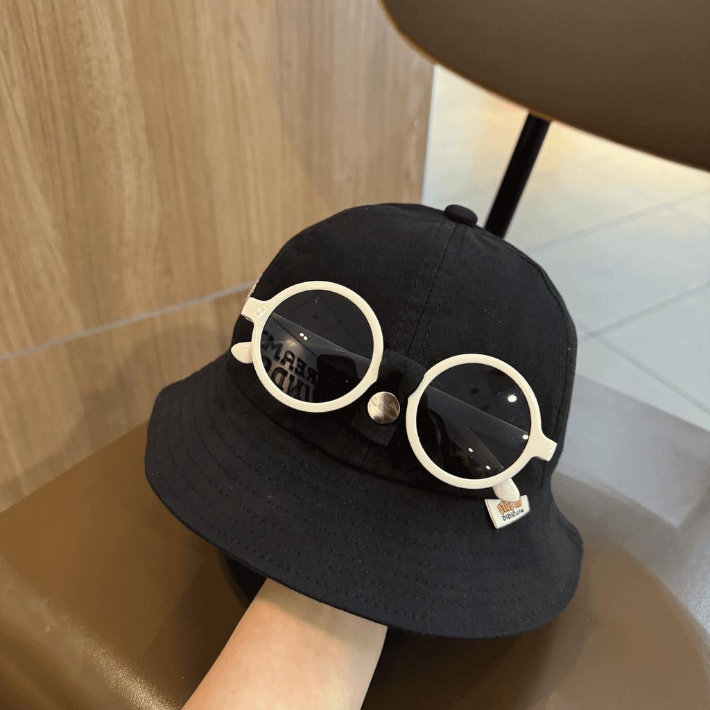Summer Childrens Cotton Fisherman Hat With Removable Sunglasses Sun Protection For Outdoor Play