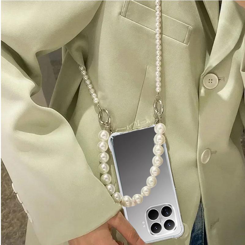 Para Xiaomi 15T Pro 17T Pro Funda con Cordón Cruzado de Cadena de Perlas Para Xiaom 17 Max Funda Trasera Transparente de Silicona Blanda a Prueba de Golpes