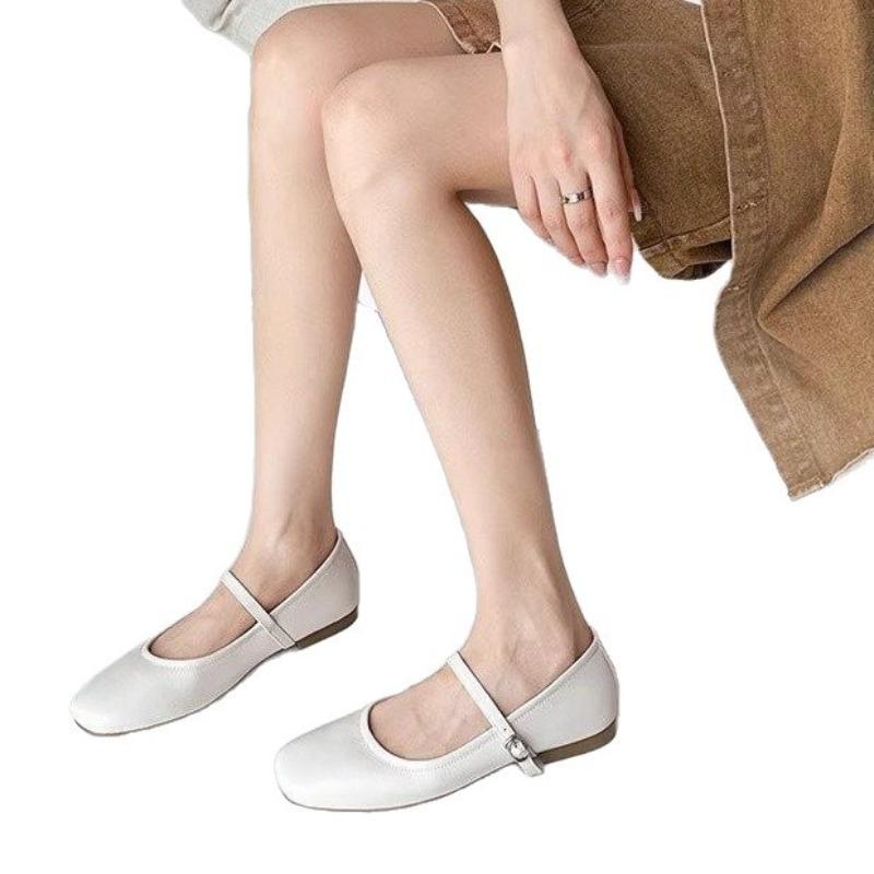 Flat Single Shoes Mary Jane Shoes Autumn New One-word Buckle Strap Square Head Shallow Mouth Women