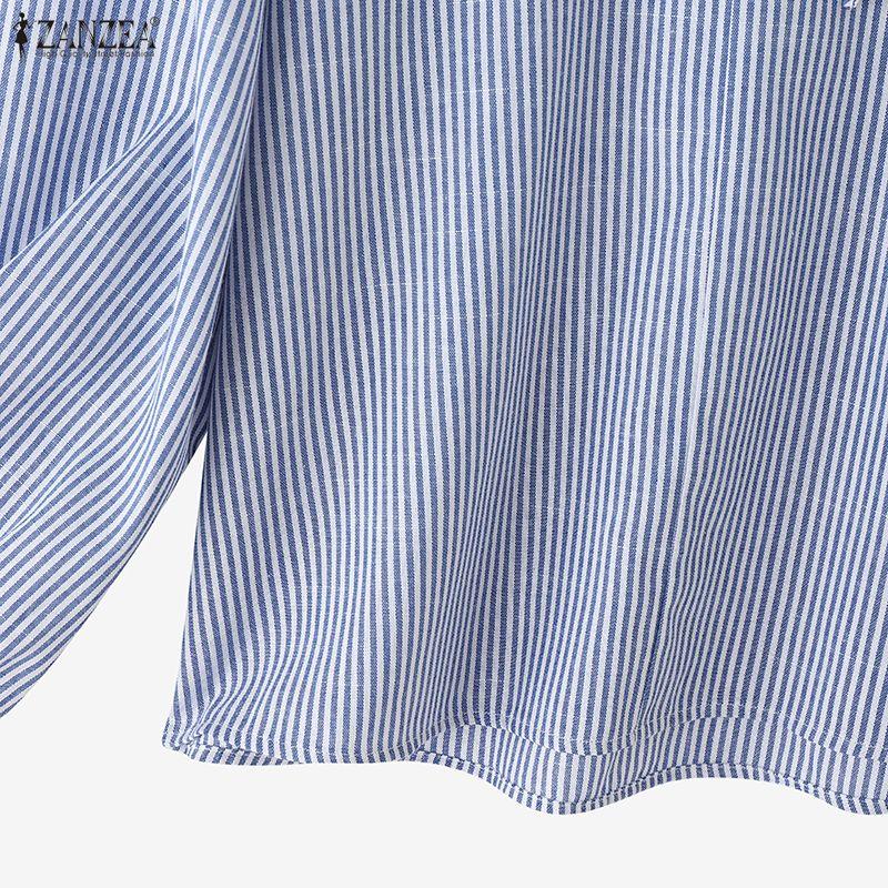 ZANZEA Women Casual V-Neck Loose Long Sleeve Stripe Blouse