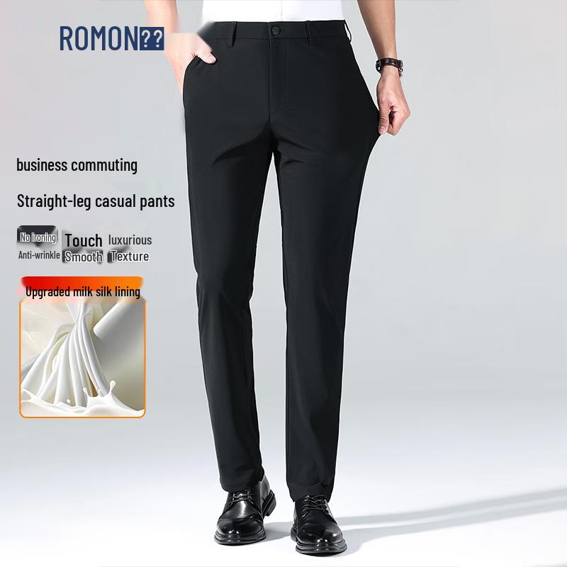 ROMON Men's Stretch Straight-Leg Casual Pants