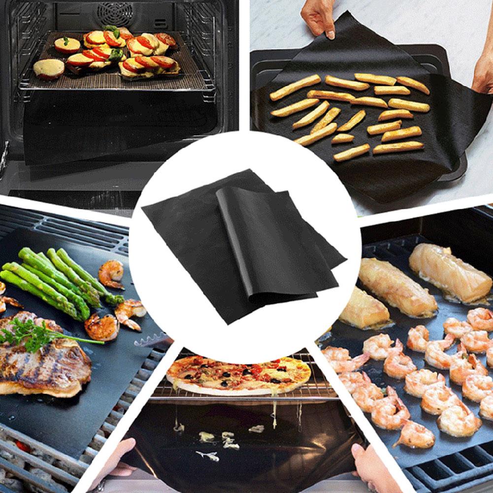 2pcs Non Stick BBQ Grill Roast Mat Sheet Cooking Baking Liners Reusable Outdoor Picnic Fry Cooking