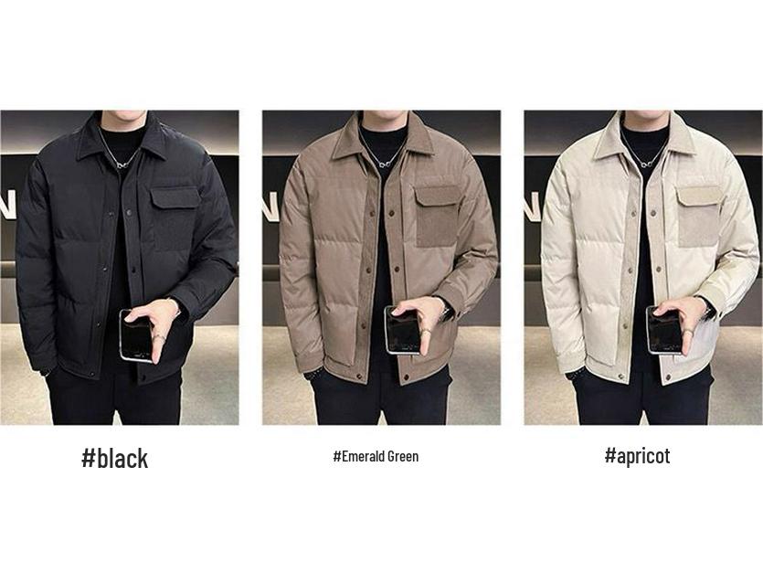Men's Lightweight Warm Lapel Down Jacket, Winter 2025 White Duck Down Shirt Outerwear