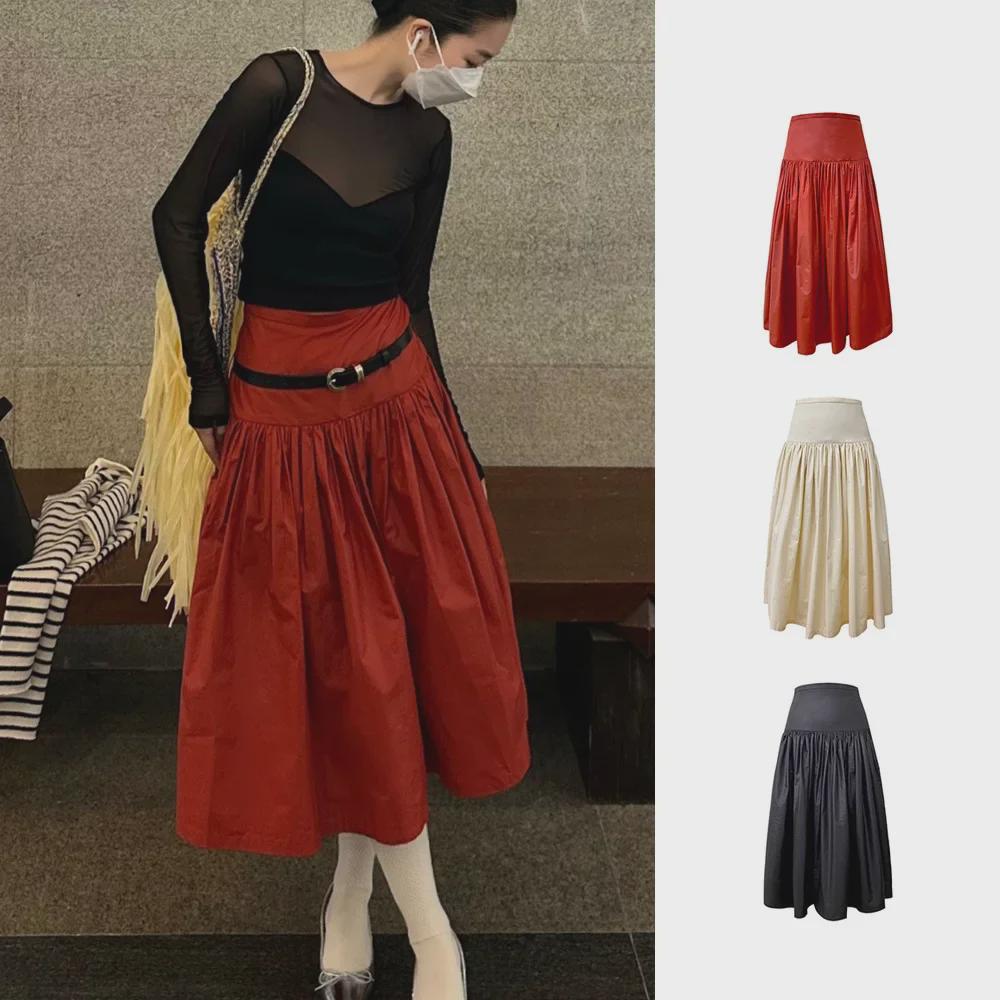 

[Clearance: No Refunds] Retro Pleated High-Waist A-Line Skirt