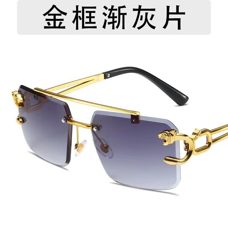 European and American trend frameless sunglasses leopard head fashion trimmed sunglasses masculinity female Internet celebrity street eye shot