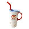 Cute Red Apple Tall Mug Ceramic Cup with Lid Girl Couple Milk Tea Cold Drink Straw Cup