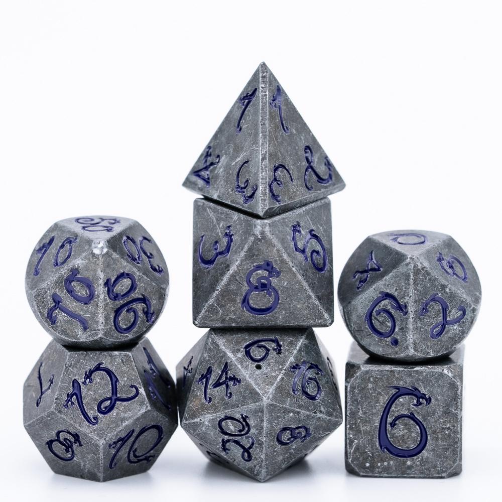 Cusdie Metal D&D Dice with Dragon Font 7Pcs DND Polyhedral Dice Set for Role Playing Game Tabletop Pathfinder Board Games