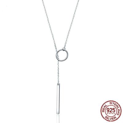 Genuine 925 Sterling Silver Round Circle Line Geometric Pendant Necklaces for Women Sterling Silver Jewelry
