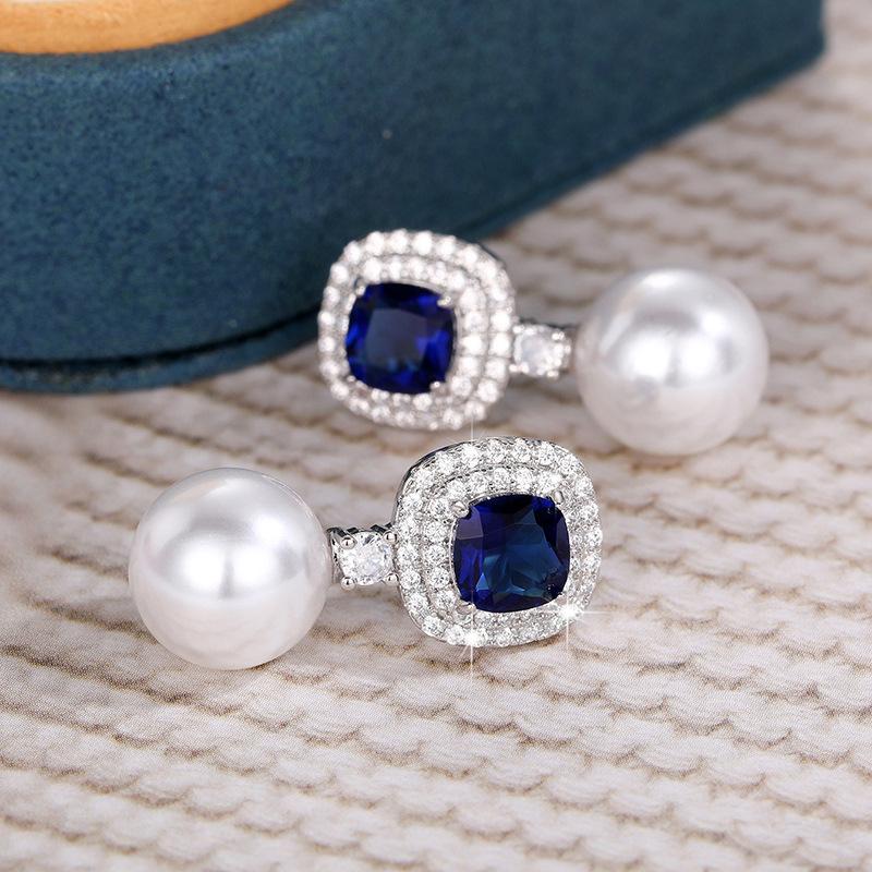 Popular, Artificial Pearl Earrings, Premium Inlaid Sapphire Blue Zircon Earrings Factory