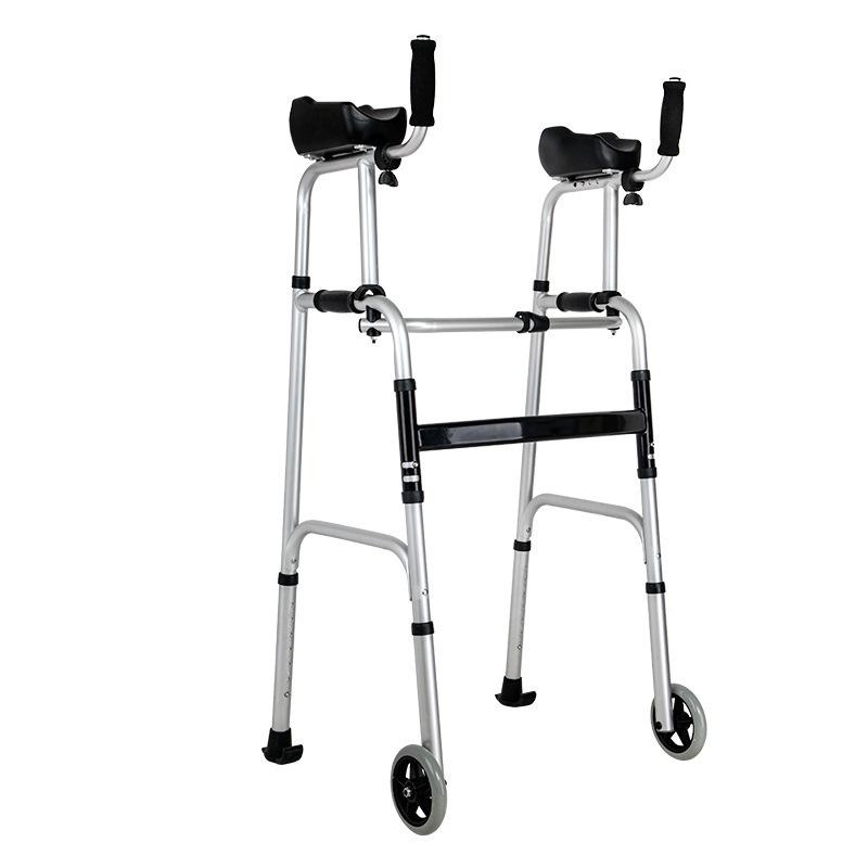 Aluminum Alloy Rollator Walker with Wheels, Seat, and Arm Support – Four-Legged Mobility Aid.