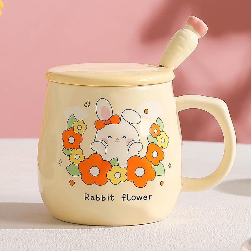 Ceramic Cup with Lid and Spoon, High Value, Cute Girl Home Office Drinking Cup As a Gift