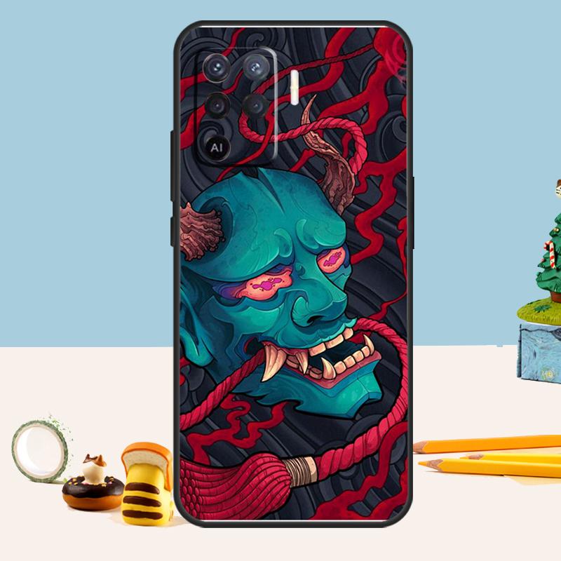 Japanese Oni Hannya Demon Mask Case For Oppo A80 A60 A40 A15 A16 A17 A57 A94 A74 A54 A76 A96 A18 A38 A58 A78 A98 A5 A6 Pro