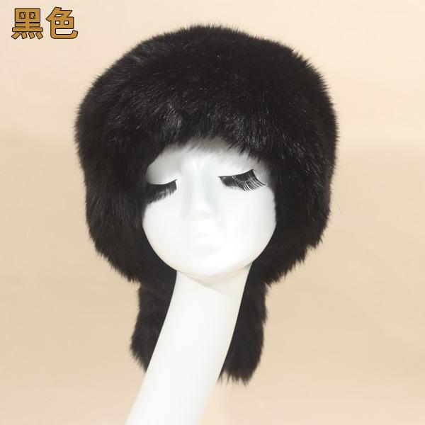 Imitation fox fur round flat top imitation fur hat thickened autumn and winter Russian Mongolian hat warm tail hat
