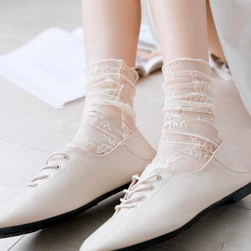 Summer Super Fairy Hollow Transparent Lace Middle Tube Socks For Women Ultra-thin Sexy Lolita Girl Mesh Pile Socks Harajuku