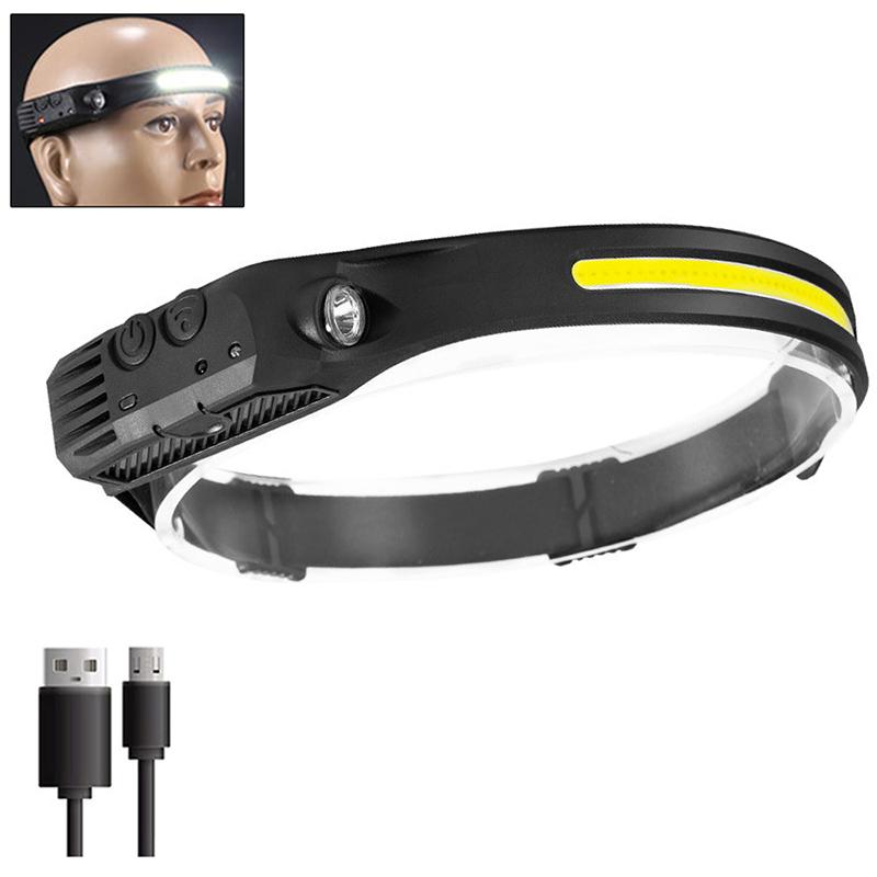 LED COB Induction Headlamp USB Rechargeable Light with Built in Battery Multiple Lighting Modes Lamp for Outdoor Camping Fishing