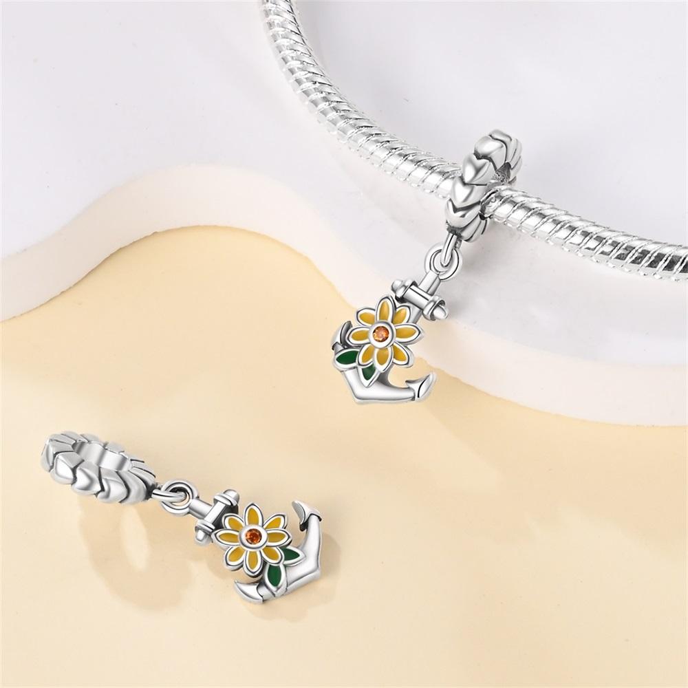 Original Copper Charms Luxury Flower Ship Anchor Pendant Beads Fit Bracelet Diy Women Making Delicate Gift