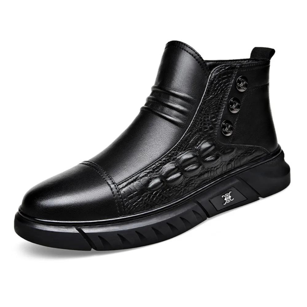 

Сапоги из коровьей кожи для мужчин, осенне-зимняя мужская обувь, новые повседневные кожаные ботинки с высоким берцем, мужские зимние плюшевые теплые ботинки 38