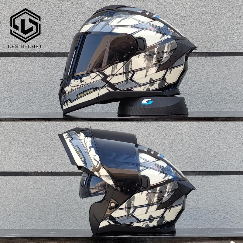 LVS Latest Motorcycle Helmet Dual Lens Modular Flip Helmet Suitable for Both Men and Women, Road Travel Full Helmet DOT 909