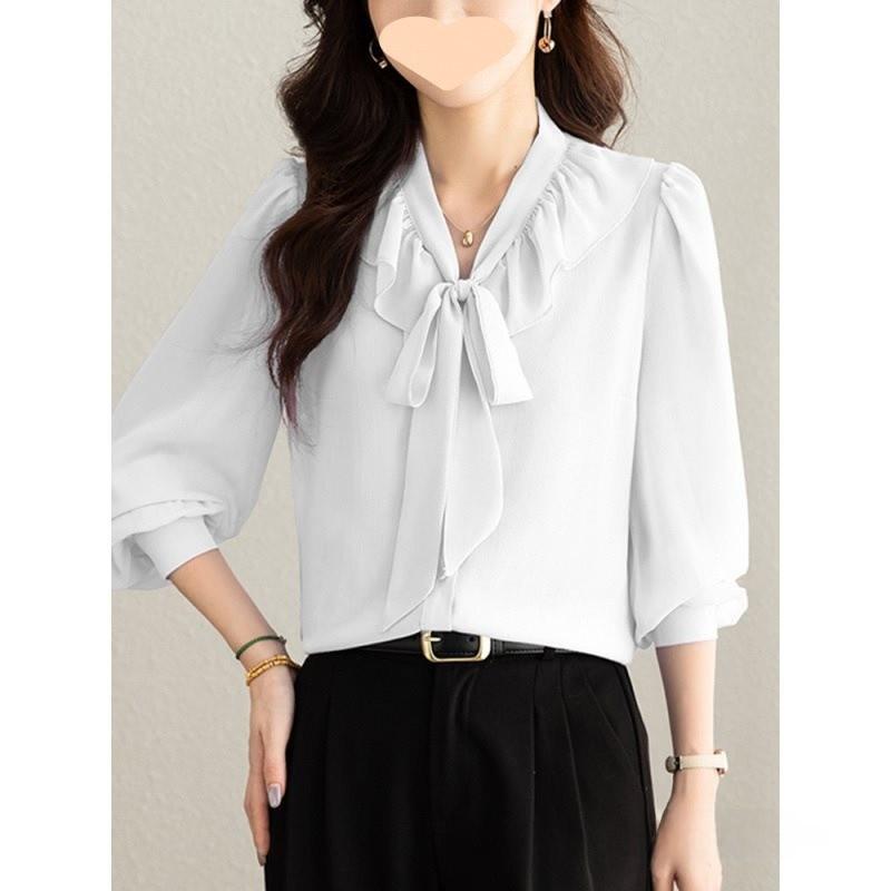Elegant Womens Chiffon Shirt With Fabric For Spring Office Wear