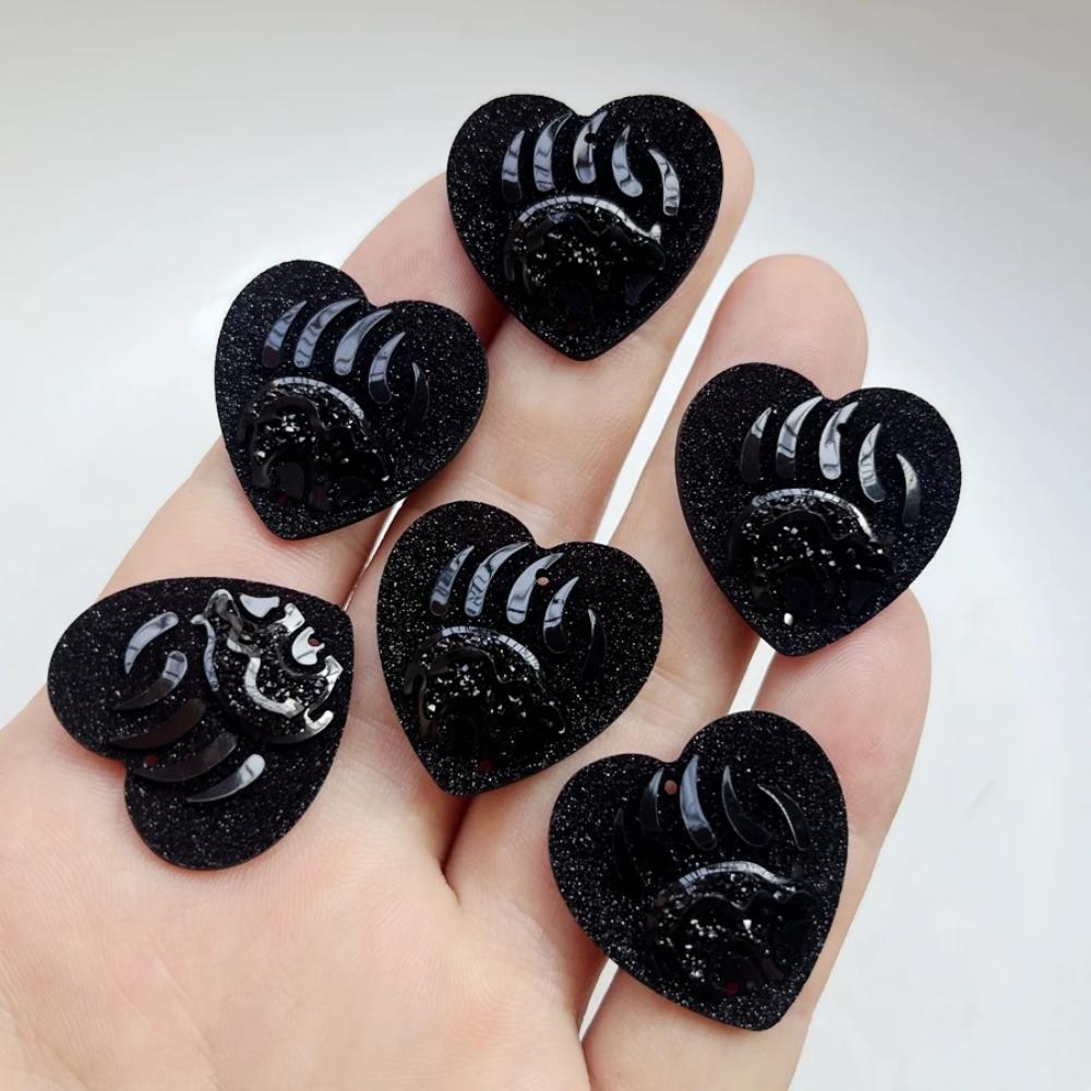 10pcs 25mm Black/purple AB Heart Resin Bear Claw Rhinestone Flat Back Scrapbook DIY Jewelry Indigenous Earrings Decoration