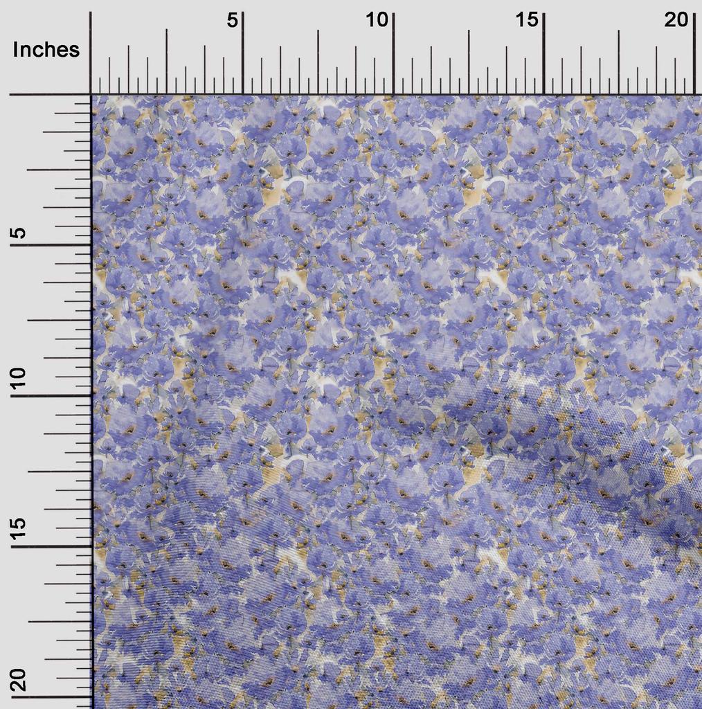 oneOone Cotton Poplin Medium Blue Fabric Abstract Floral Sewing Craft Projects Fabric Prints By Yard 42 Inch
