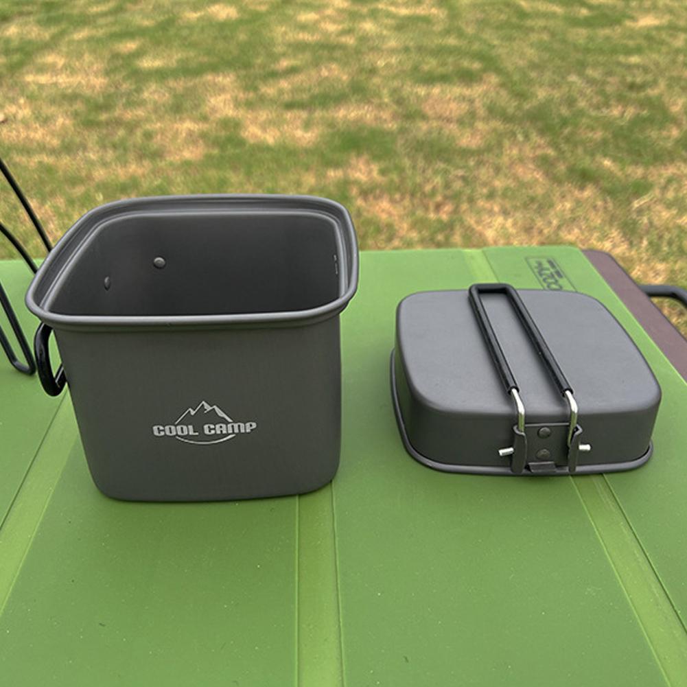 Camping Cookware Mess Kit Barbecue Hiking Included Carry Bag Compact Camp Backpacking Versatile Frying Pan Square Pot and Pan