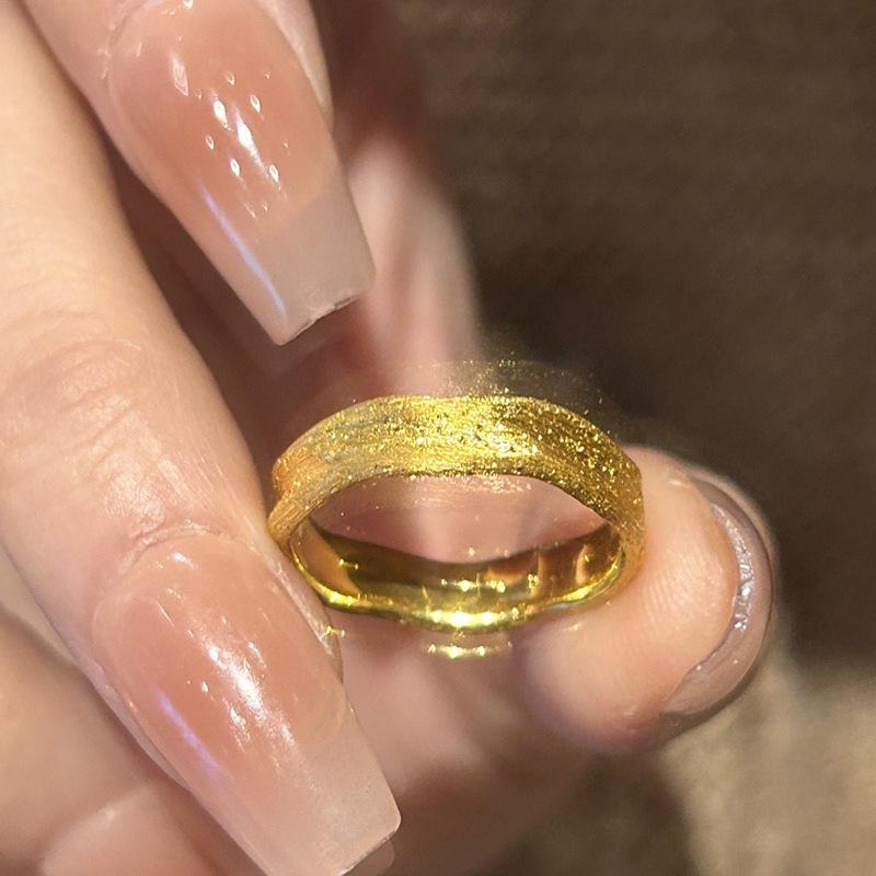 Antique gold craftsm irregular brushed rings for women Retro Glossy no inlaid opening adjustable ring banquet party jewelry