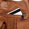 Women's Brown Textured Leather Hobo Bag Braided Detail Multi-Pocket Crossbody Shoulder Bag Fashion Casual Daily Handbag