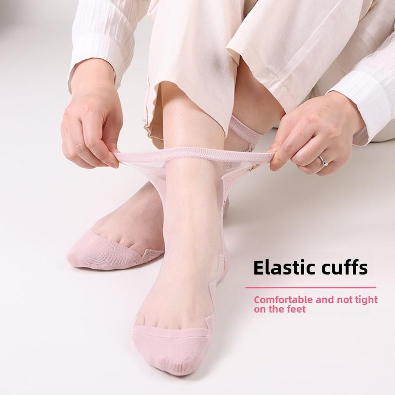 5 Pairs Women Spring and Summer Crystal Stockings Women's Mid-tube Stockings Glass Stockings Casual Jacquard Crystal Stockings