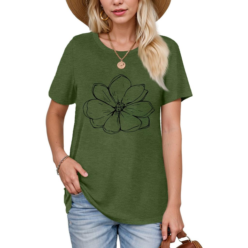 Women's Fashion Casual Summer Comfortable Printed Round Neck Short Sleeve Top Blouse