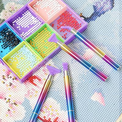 1 Set Rhinestone Painting Tool Kit Comfortable Grip Metal Colorful Thread Drill Pen with Replacement Heads for DIY Craft