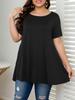European and American Plus Size Women's Solid Color Round Neck Short Sleeve T-shirt - 2026 New Loose Slimming Design