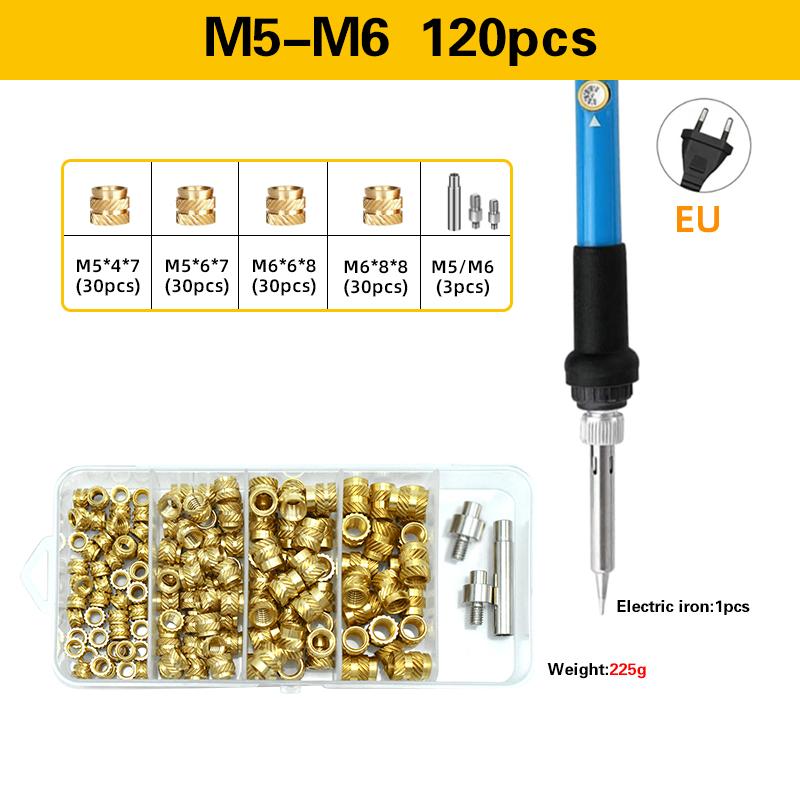 M2 M2.5 M3 M4 M5 M6 Brass Heat Set Threaded Insert with Soldering Iron Tips Tools Knurled Copper Nut Kit for Plastic 3D Printing