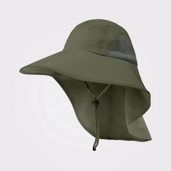 Pălărie în aer liber pentru bărbați, cu capac pentru gât, cu boruri mari, plasă goală, curea pentru bărbie, protecție solară anti-UV, respirabilitate excelentă, camping, pescuit, șapcă de călătorie