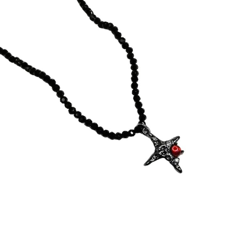 Gothic Style Heart And Butterfly Black Crystal Beaded Necklace Unique Neck Chain For Women Seeking Unique Fashion