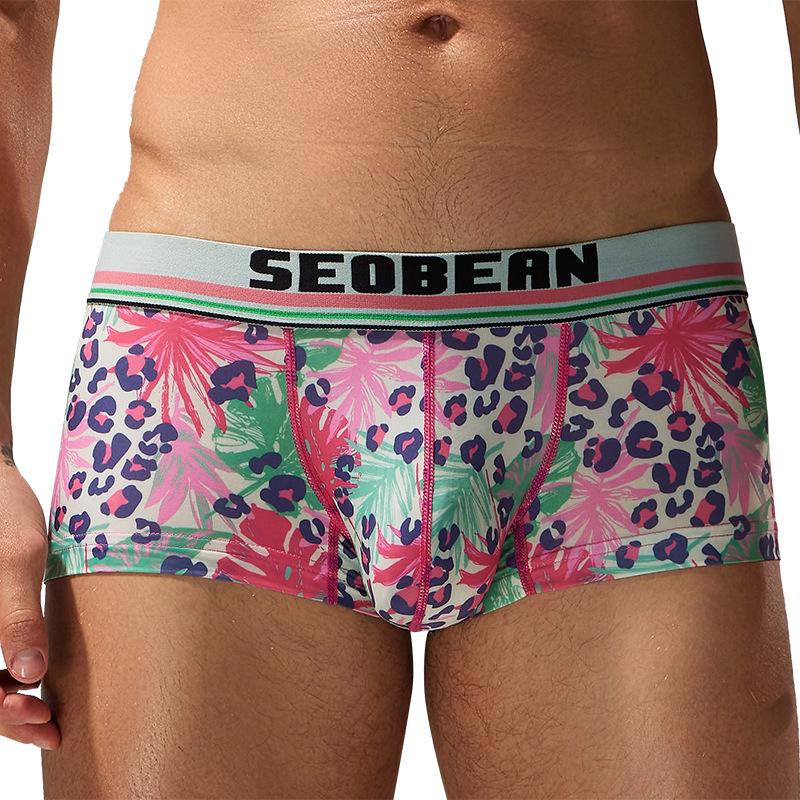 SEOBEAN Men's Low Waist U Pouch Boxer Briefs - Trendy Pattern Trunks