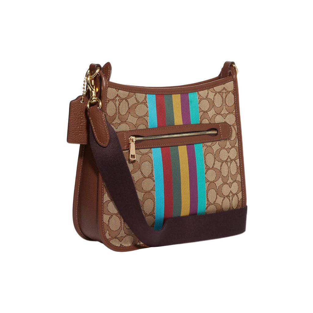 New COACH Dempsey Jacquard Fabric With Refined Calfskin Shoulder Bag, Crossbody Bag Large Women's Khaki & Rosewood CG505-IMT1O