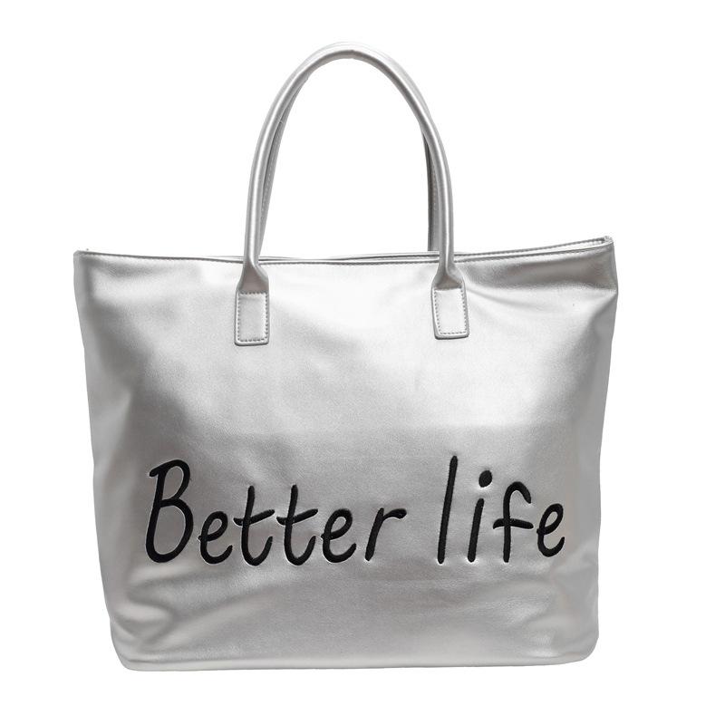 

Вместительная повседневная простая женская сумка через плечо, модная сумка-тоут с надписью для студентки колледжа, для учебы и работы one size fits all серебряный