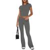 Damen Freizeit Zweiteiler Set Langarm Rundhals Crop Top Hohe Taille Schlaghosen Gestrickt Einfarbig Loungewear Passendes Outfit Set