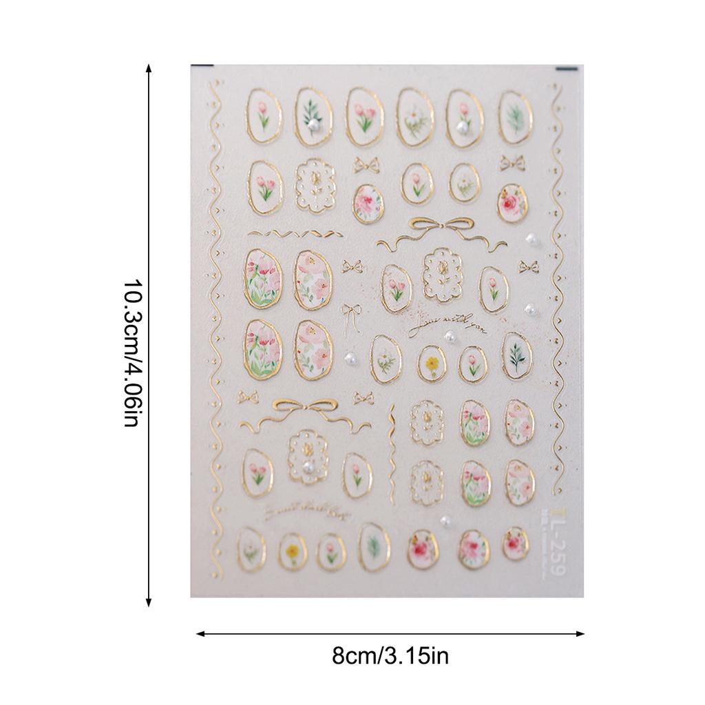 Nail Stickers with Tulip, Pearl  Ribbon Designs, Self-Adhesive Nail Art Decorations, Waterproof 3D Stereo Effect