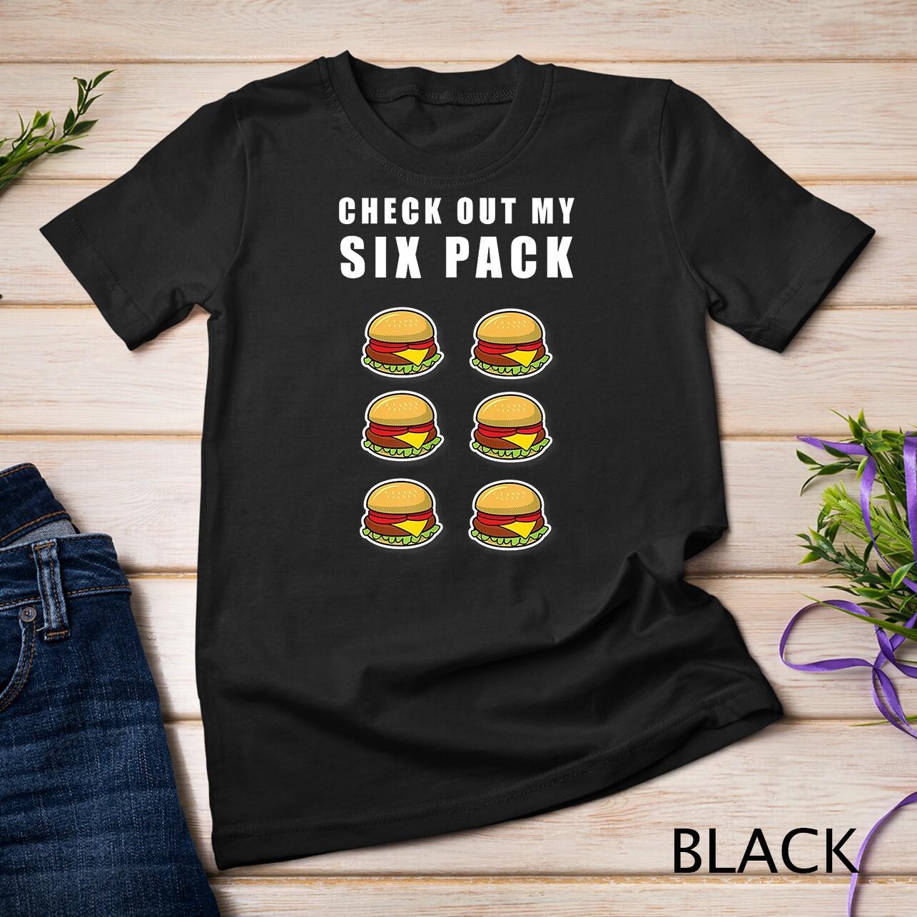Hamburger Six Pack T-Shirt Mens Womens Tees Top Gym Fitness Cheeseburger Unisex T-Shirt Mens Womens Tees Top 2XL