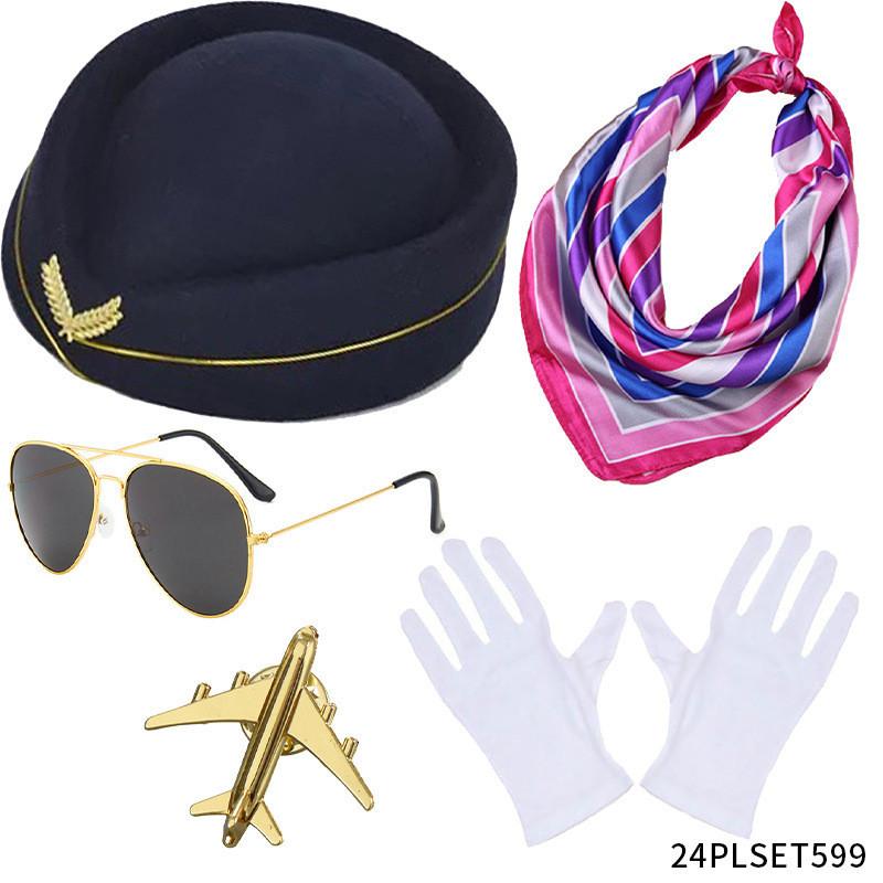Pilot Attendant Flight Uniform Sunglasses Set Costume Accessories Cosplay Party