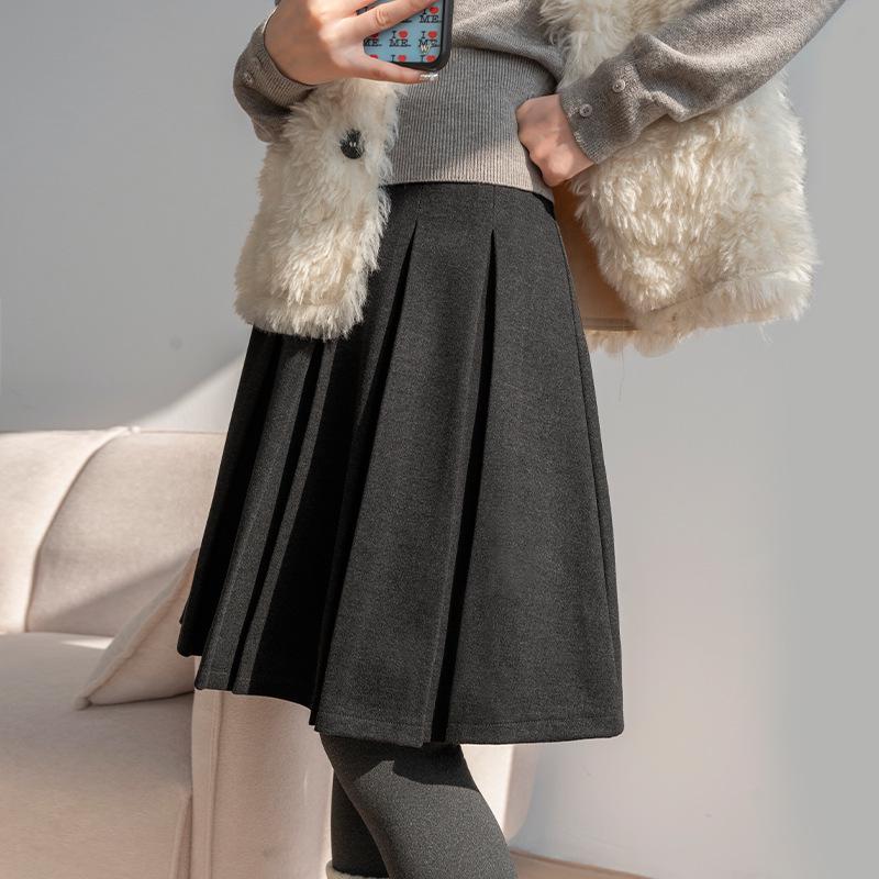 

Women s High Waist Gray Wool Pleated A-Line Skirt - Autumn/Winter School Style Medium темно-сірий