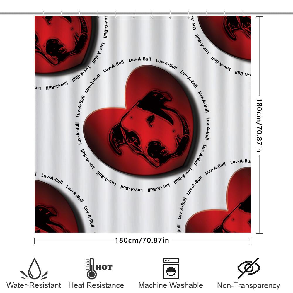 Red Bull Dog Pattern Shower Curtain Decorative Pet Bath Mat Waterproof Bathroom Decoration Size: 72x96 inches (180*243cm)