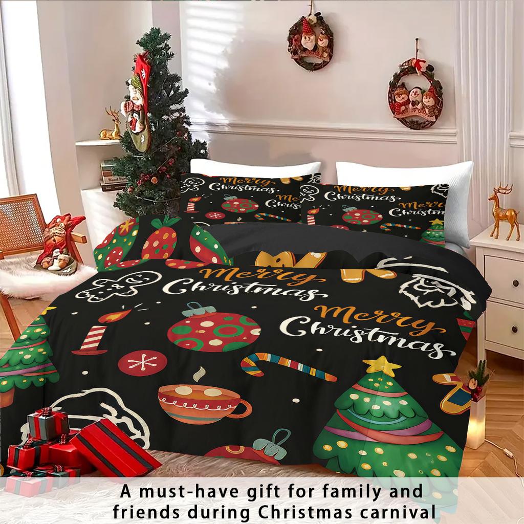 3pcs Merry Christmas Print Coreless Duvet Cover Set Multiple Sizes for Bedrooms Dormitories Soft Comfortable, Machine Washable