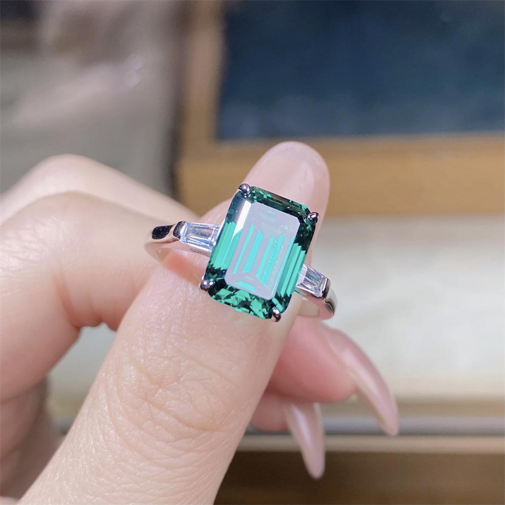 Smaragd Pagodenschliff 925 Sterlingsilber Ring mit Grünem Diamant Eisblume Edelstein