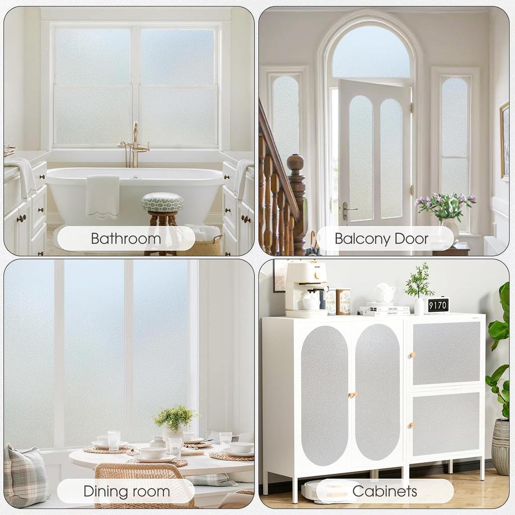 Lifetree Frosted Window Film Privacy Opaque Glass Film Non Adhesive Static Cling for Home Office 44 5x200 Cm