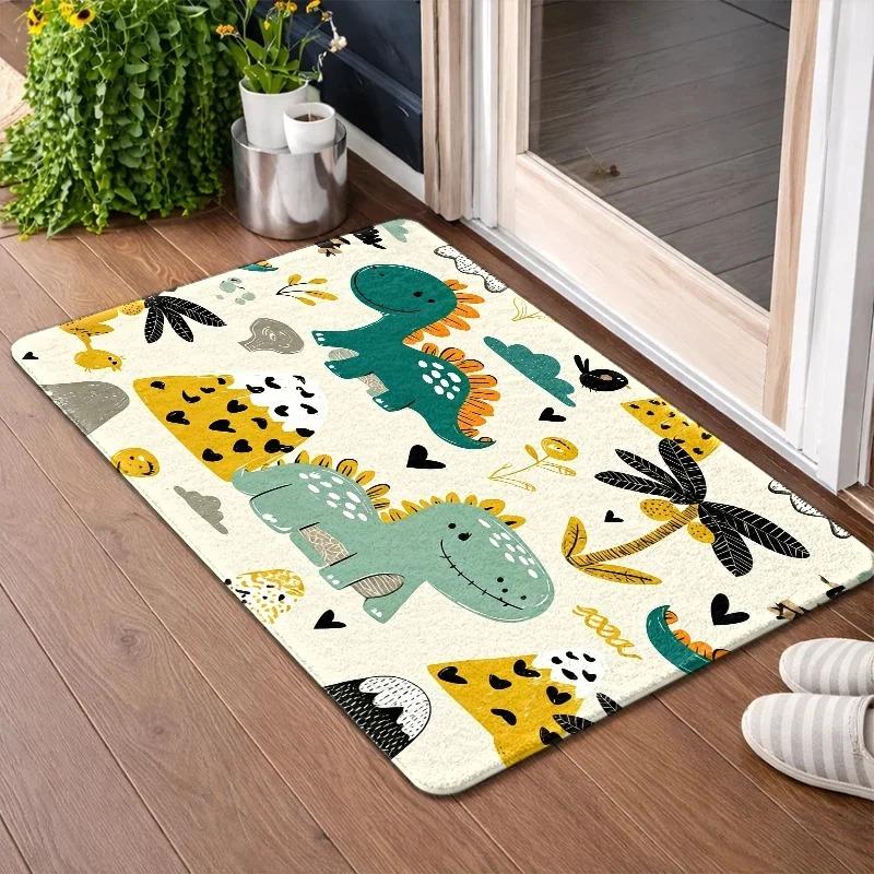 Adorable Dinosaur Floor Mat – Washable Soft Rug with Cartoon Design Non-Slip PVC Backing for Indoor Outdoor