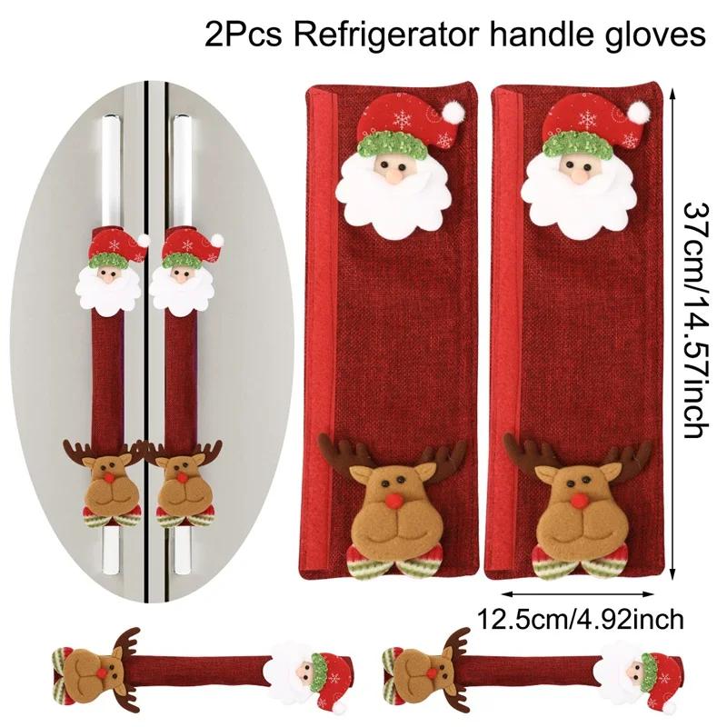 Christmas Refrigerator Handle Covers Plush Cloth Appliance Handle Cover Christmas Decorations for Home 2024 Navidad Noel NewYear